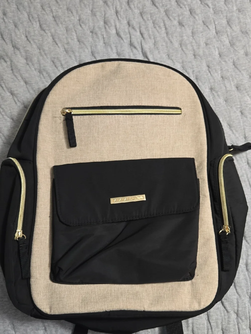 Neutral Beige and Diaper Bag Backpack with Gold Accents